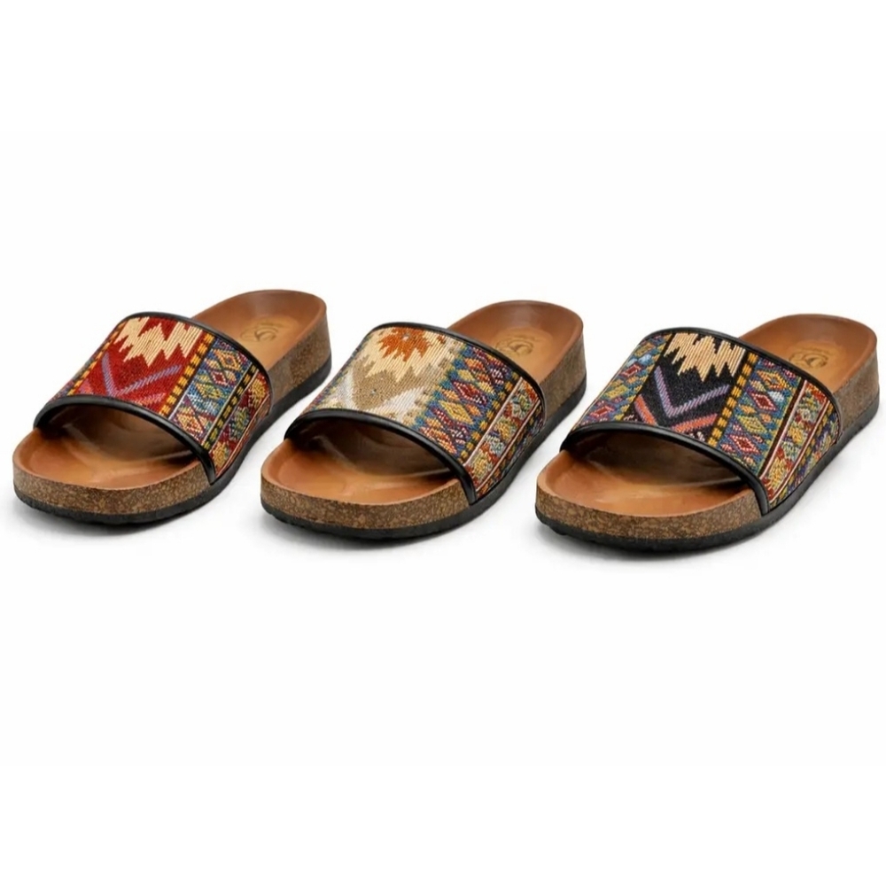 Boho Western Pattern Slide Sandals - Multicolor